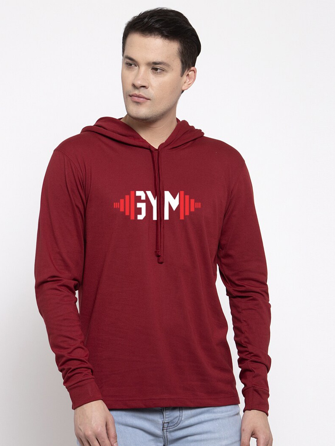 

Friskers Men Maroon Printed Hooded Cotton T-shirt