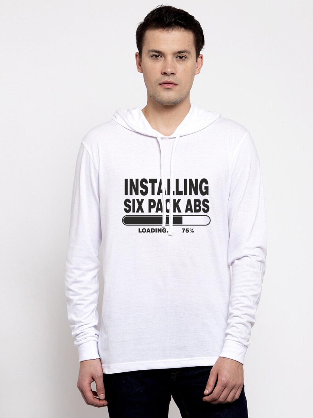 

Friskers Men White & Black Typography Printed Hooded T-shirt