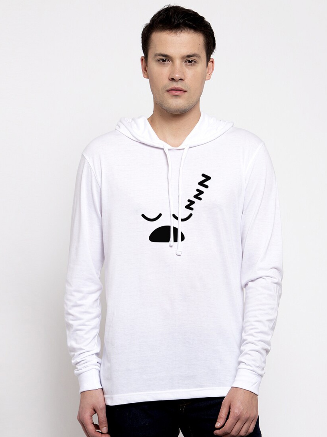 

Friskers Men White & Black Printed Hooded T-shirt