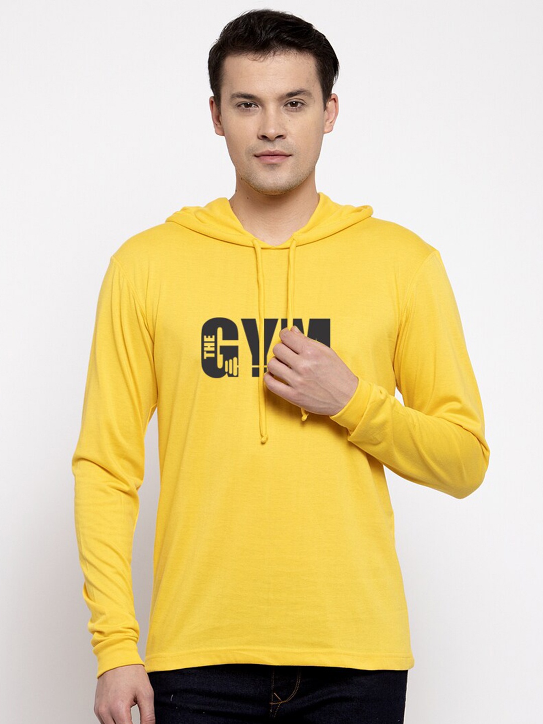 

Friskers Men Yellow Typography Printed Hooded T-shirt