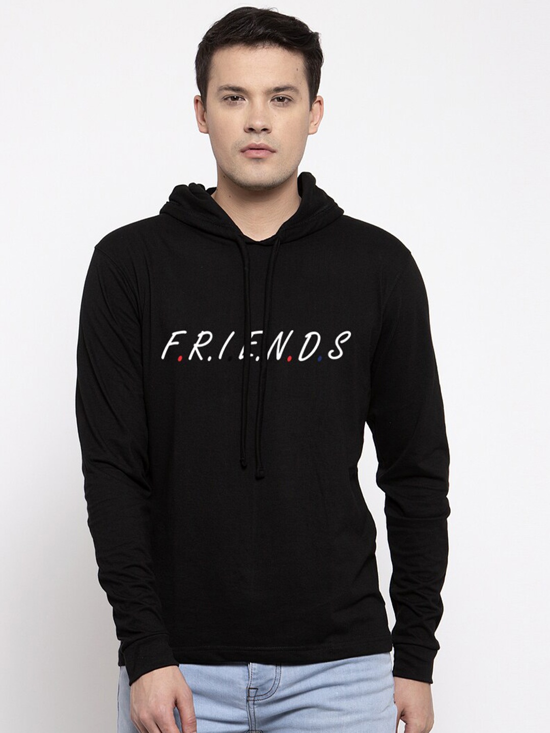 

Friskers Men Black Cotton Friends Printed Hooded T-shirt