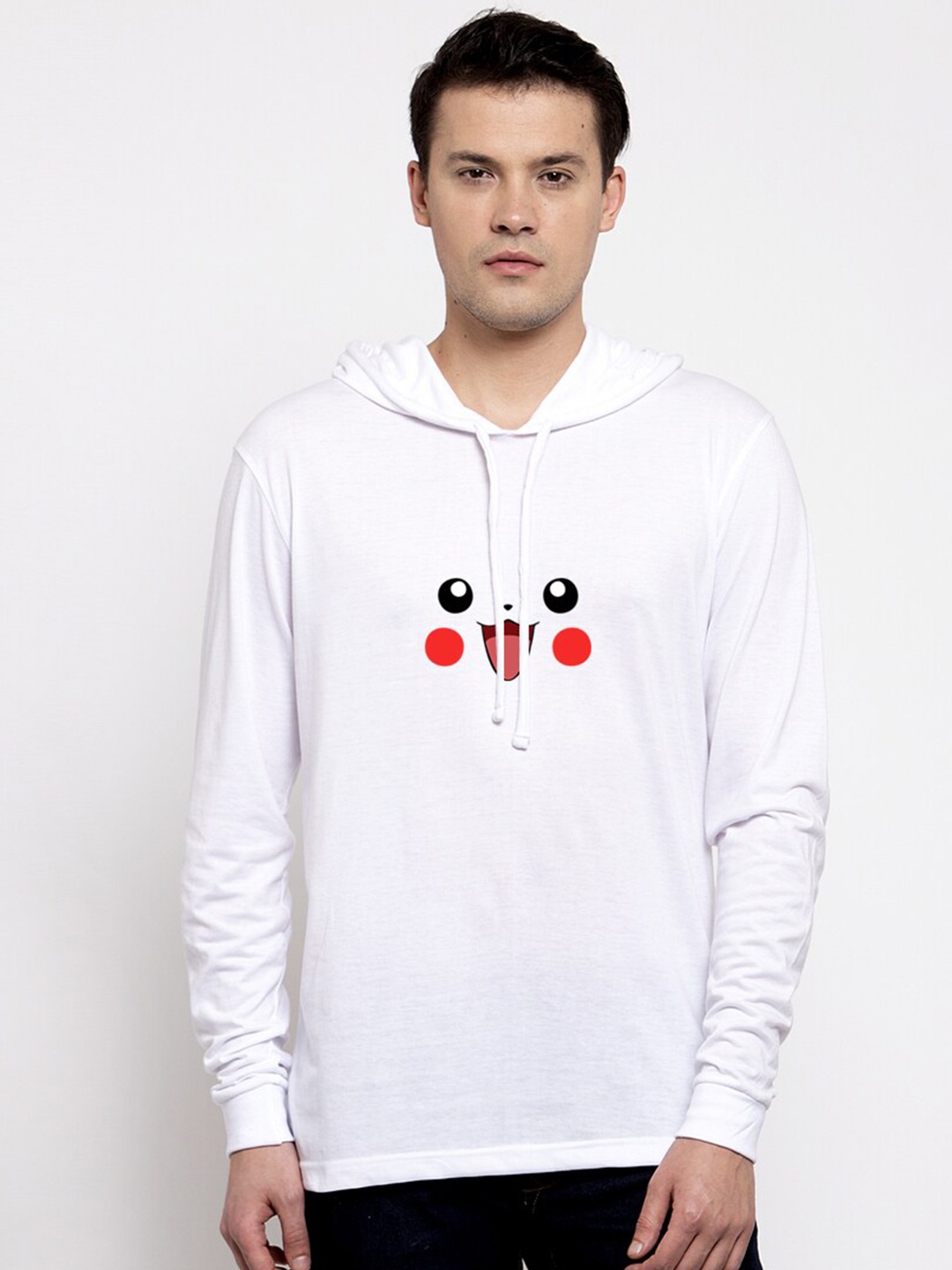 

Friskers Men White Printed Cotton Hooded T-shirt