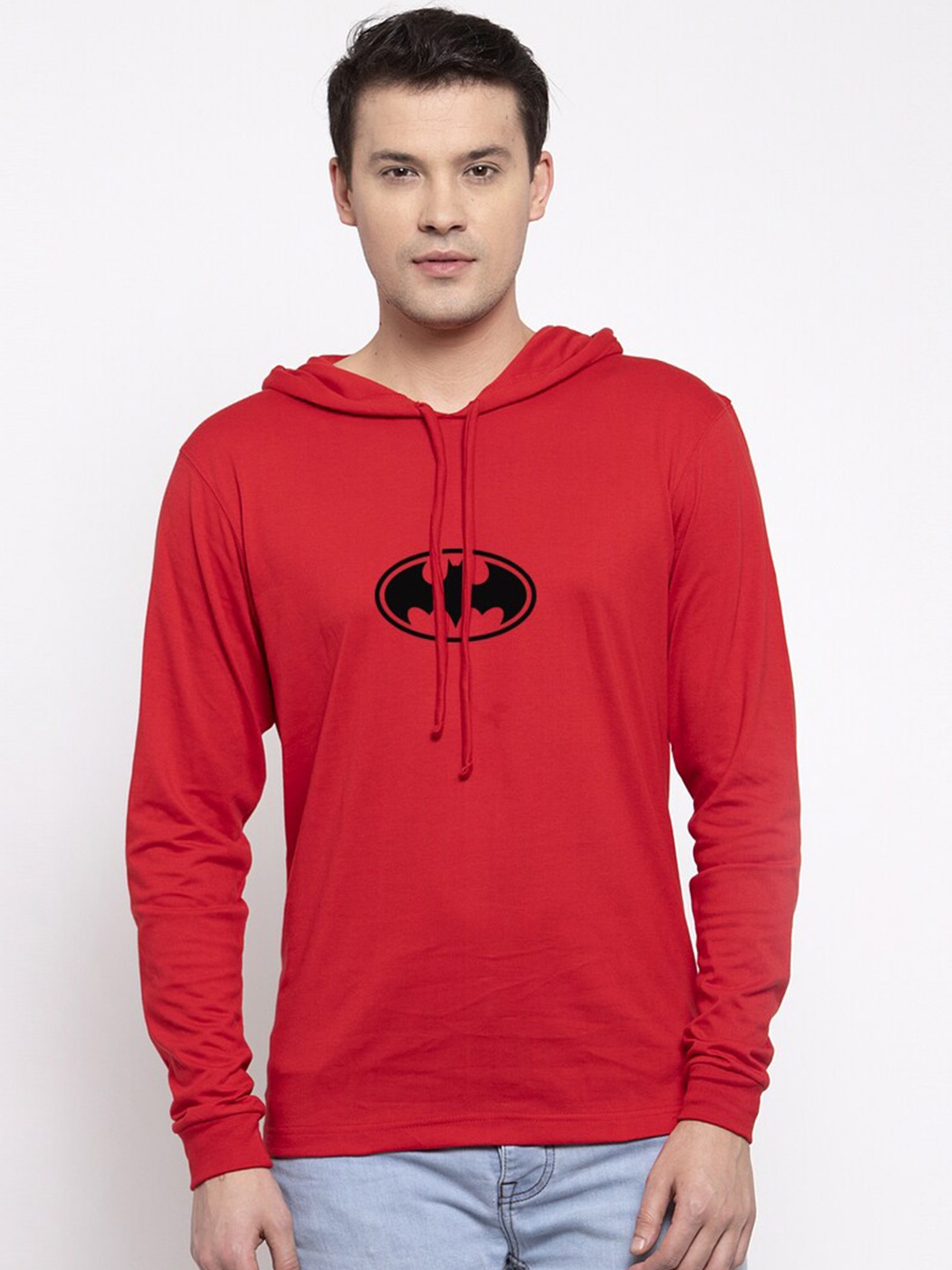 

Friskers Men Red Batman Printed Hooded T-shirt