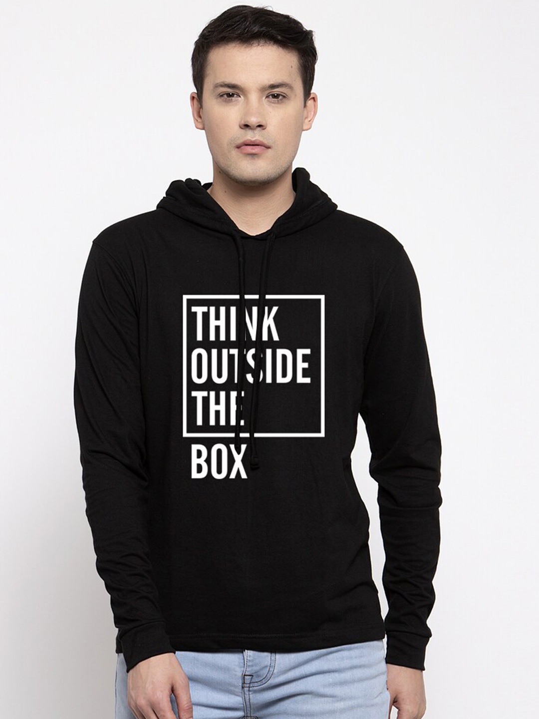 

Friskers Men Black Typography Printed Hooded T-shirt