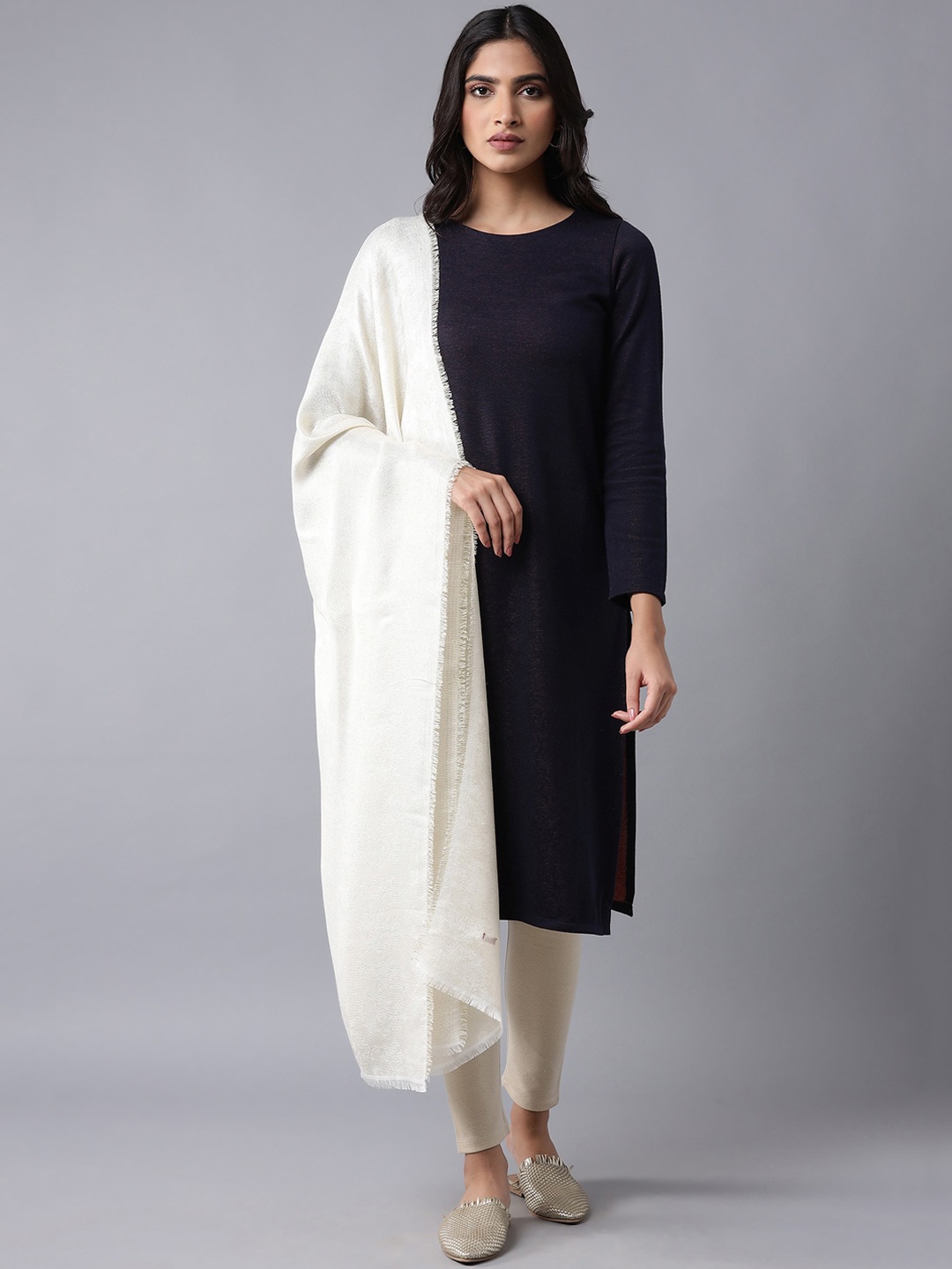 

W Women Taupe Grey Knitted Shawl
