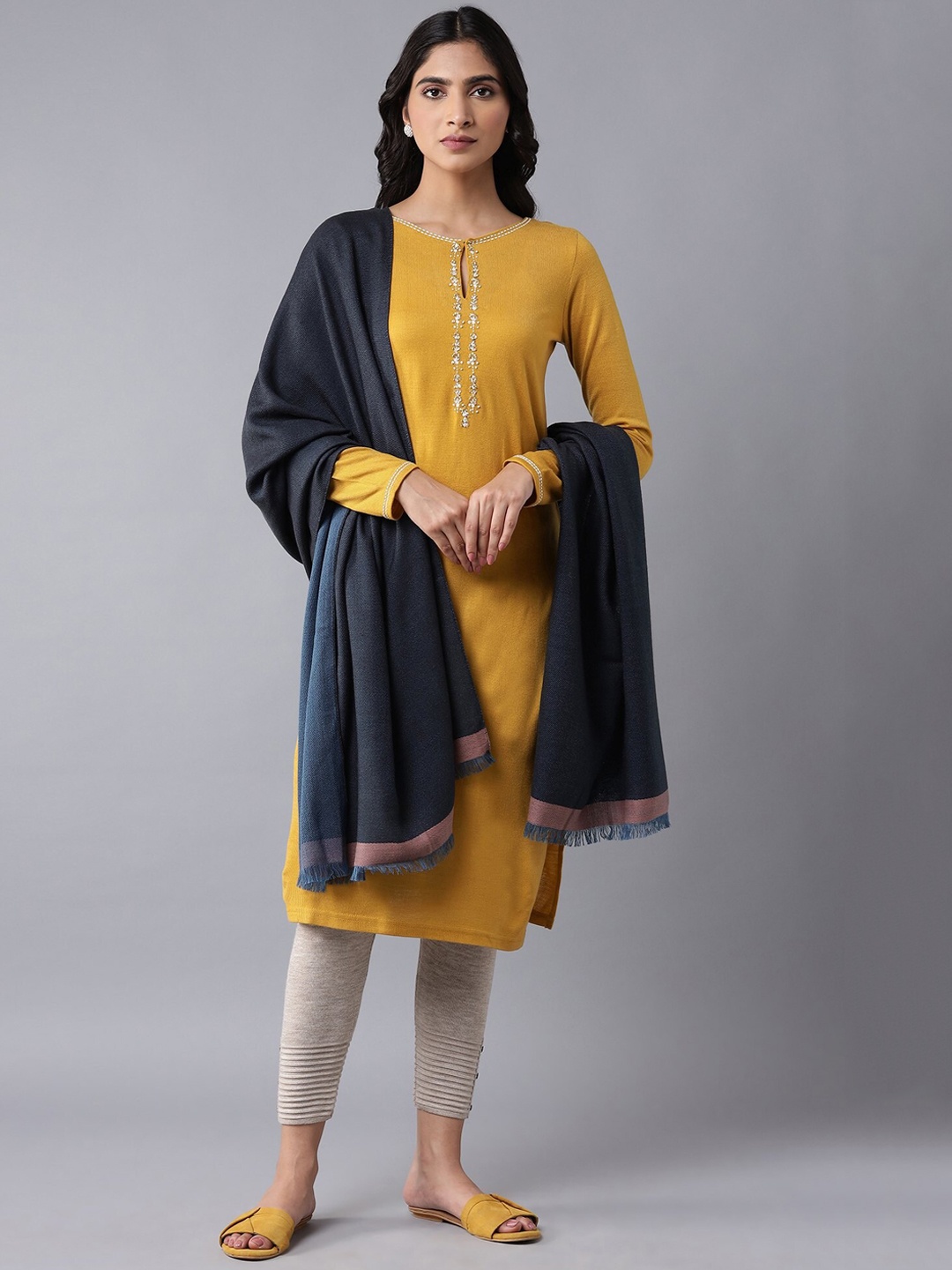 

W Women Blue Solid Acrylic Shawl