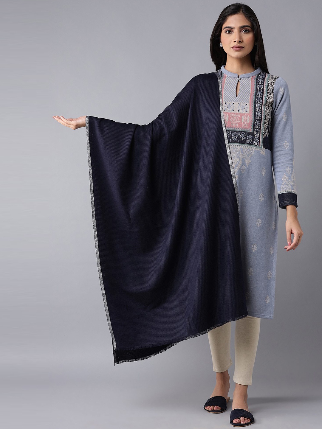 

W Women Navy Blue Knitted Shawl