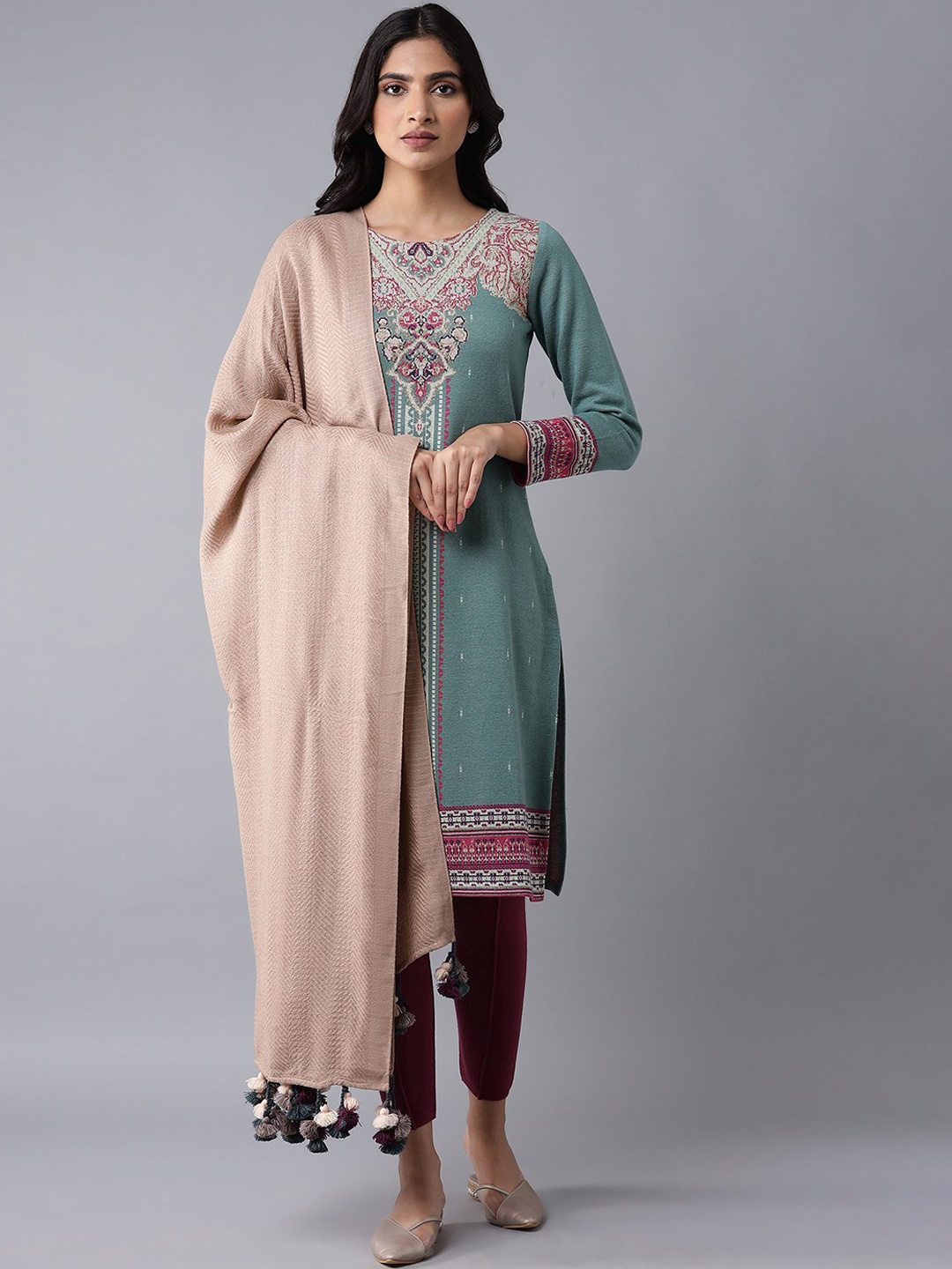 

W Women Beige Woven-Design Shawl