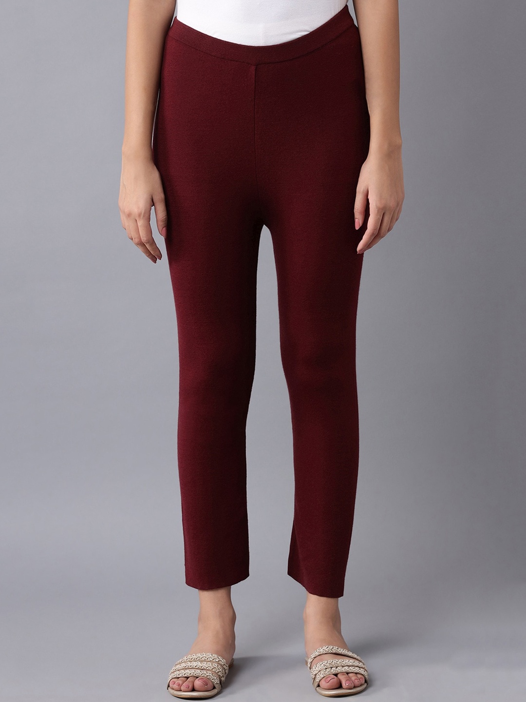 

W Women Maroon Slim Fit Trousers