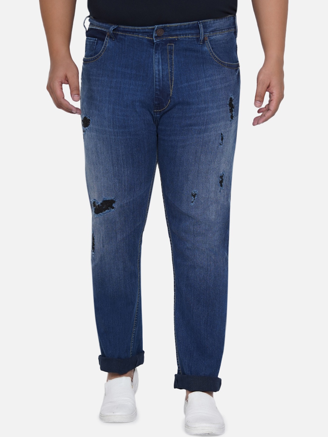 

John Pride Men Plus Size Low Distress Light Fade Stretchable Jeans, Blue