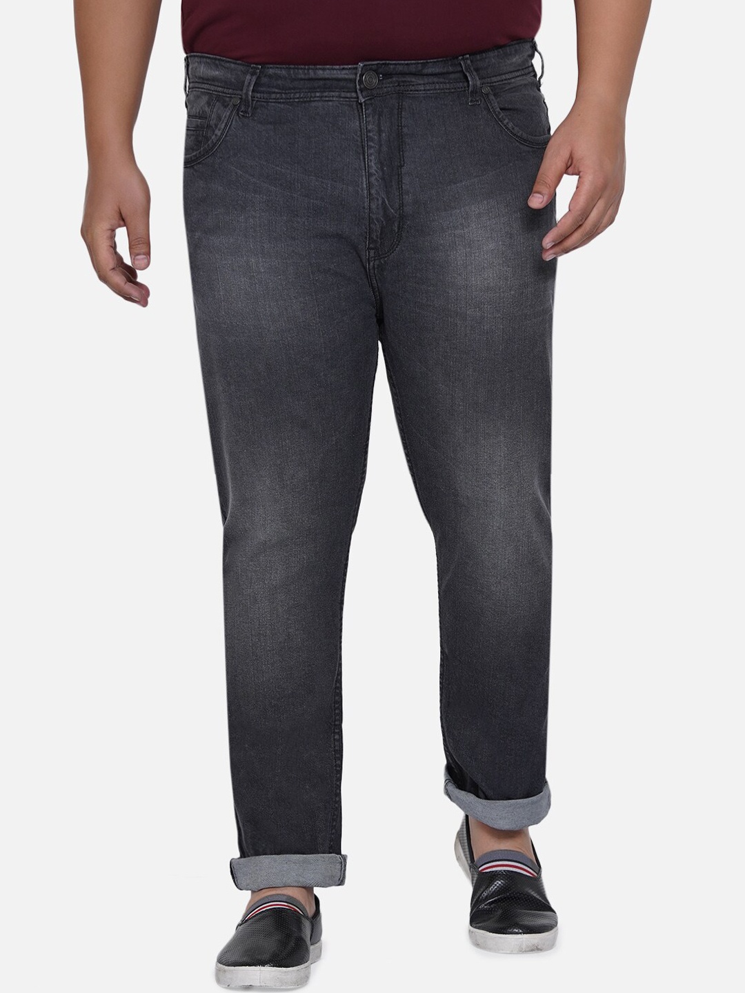 

John Pride Men Charcoal Heavy Fade Stretchable Plus Size Jeans