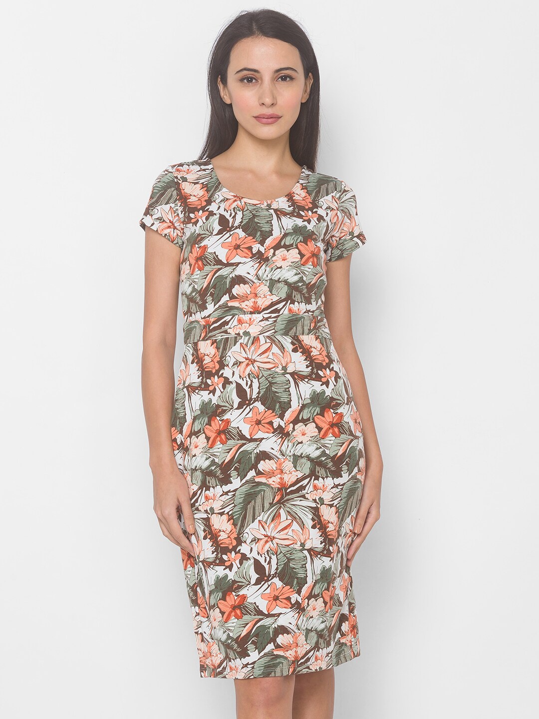 

Globus Olive Green Floral Cotton Sheath Dress