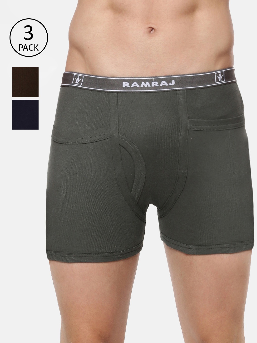 

Ramraj Men Assorted Pack Of 3 Solid Soft Combed Pure Cotton IMAXS Trunks