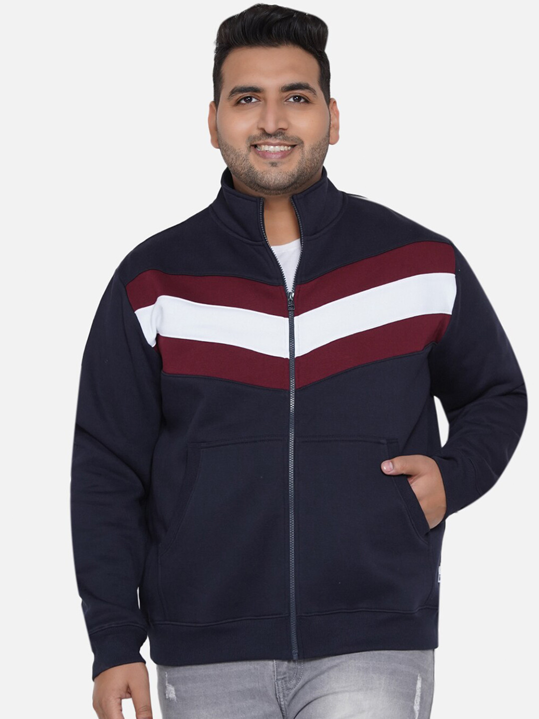 

John Pride Men Navy Blue Colourblocked Sweatshirt