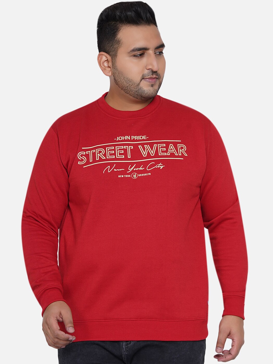 

John Pride Plus Size Men Red Printed Round Neck Sweatshirt