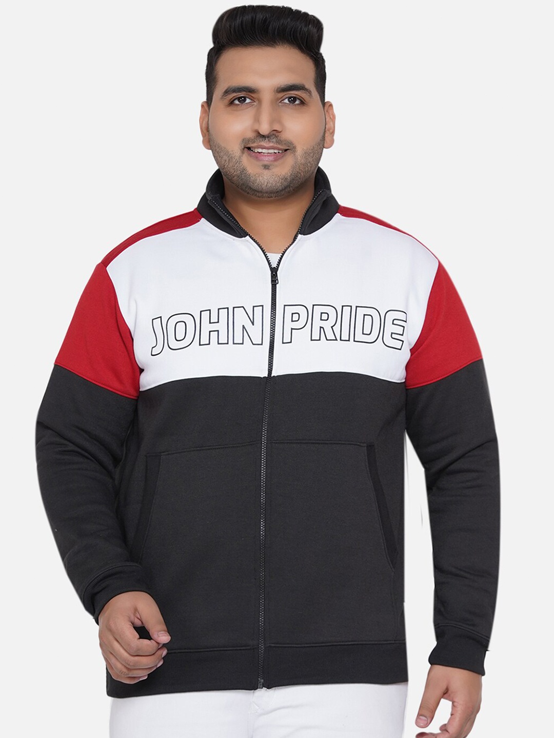 

John Pride Plus Size Men Black & Red Colourblocked Sweatshirt