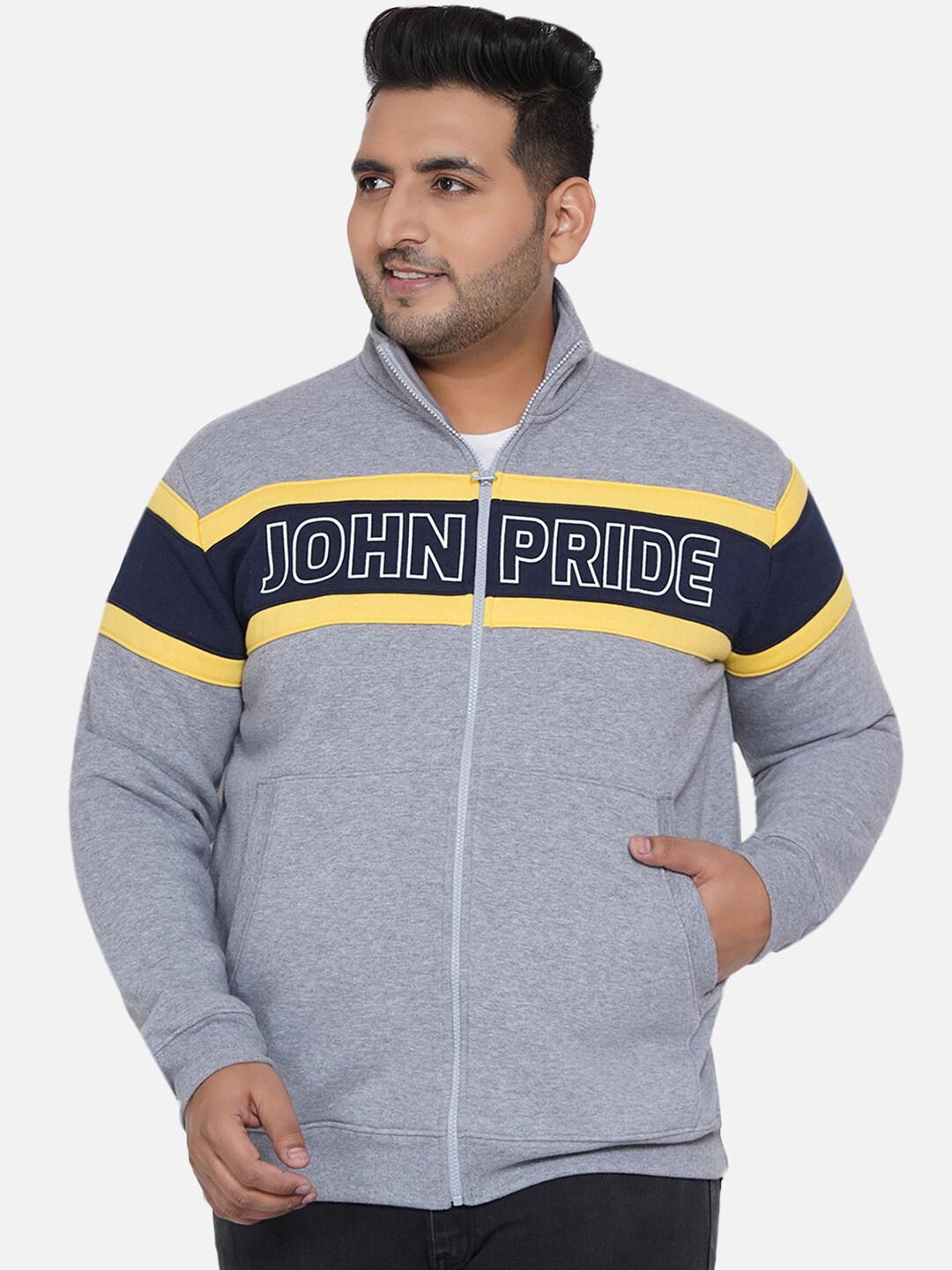 

John Pride Plus Size Men Grey Printed Sweatshirt