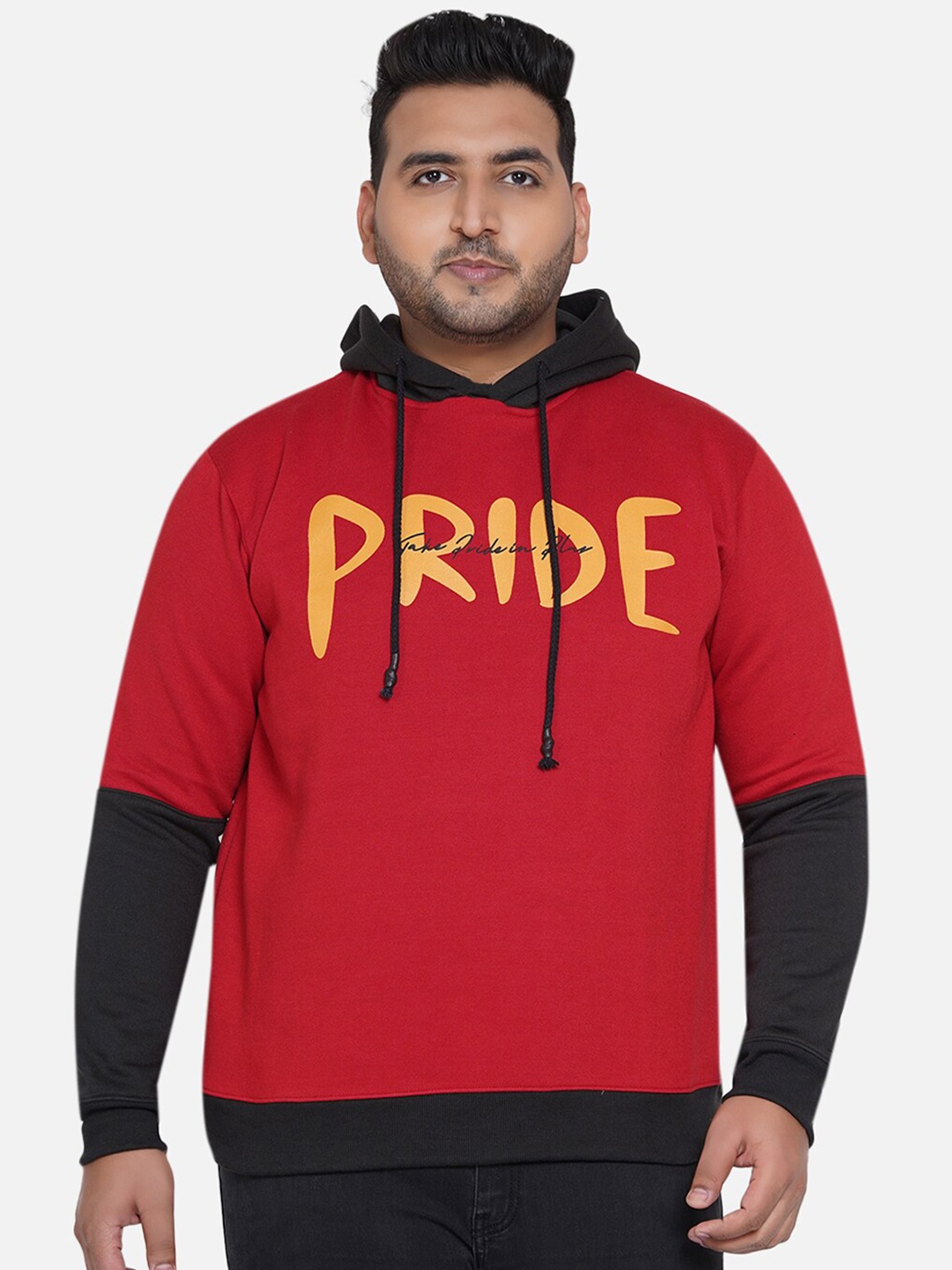 

John Pride Men Red & Black Printed Hooded Sweatshirt