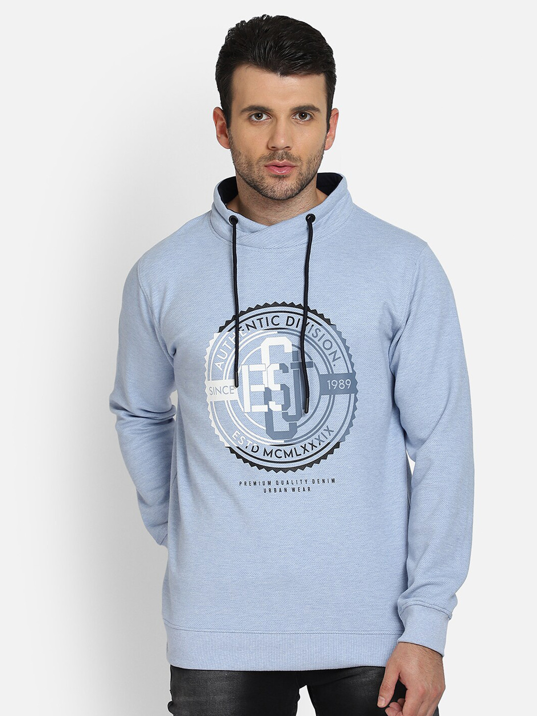 

Cantabil Men Blue Typography Printed Raw Edge T-shirt