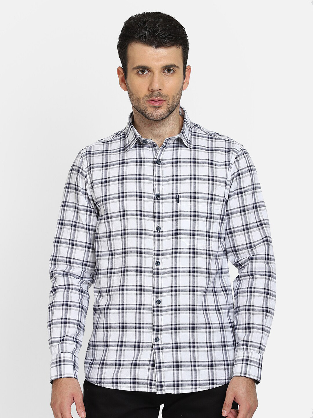 

Cantabil Men White & Black Opaque Checked Pure Cotton Casual Shirt