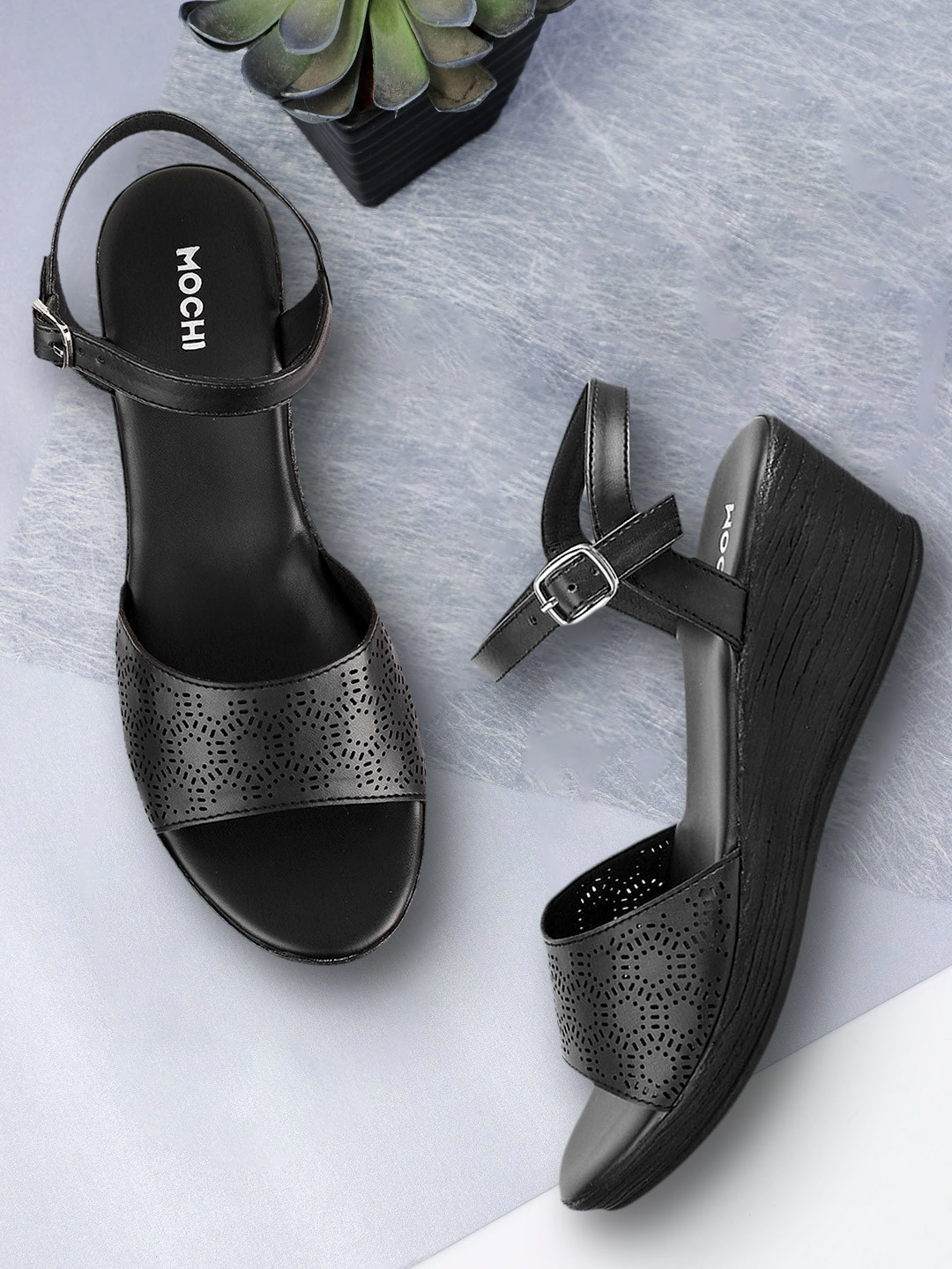 

Mochi Black Back Strap Wedges