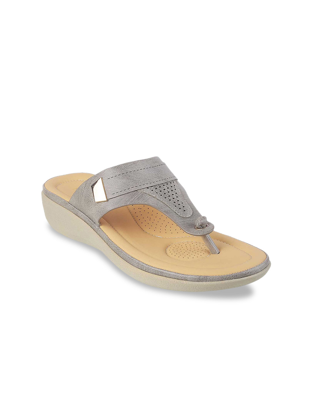 

Mochi Grey Embellished Comfort Sandals with Laser Cuts