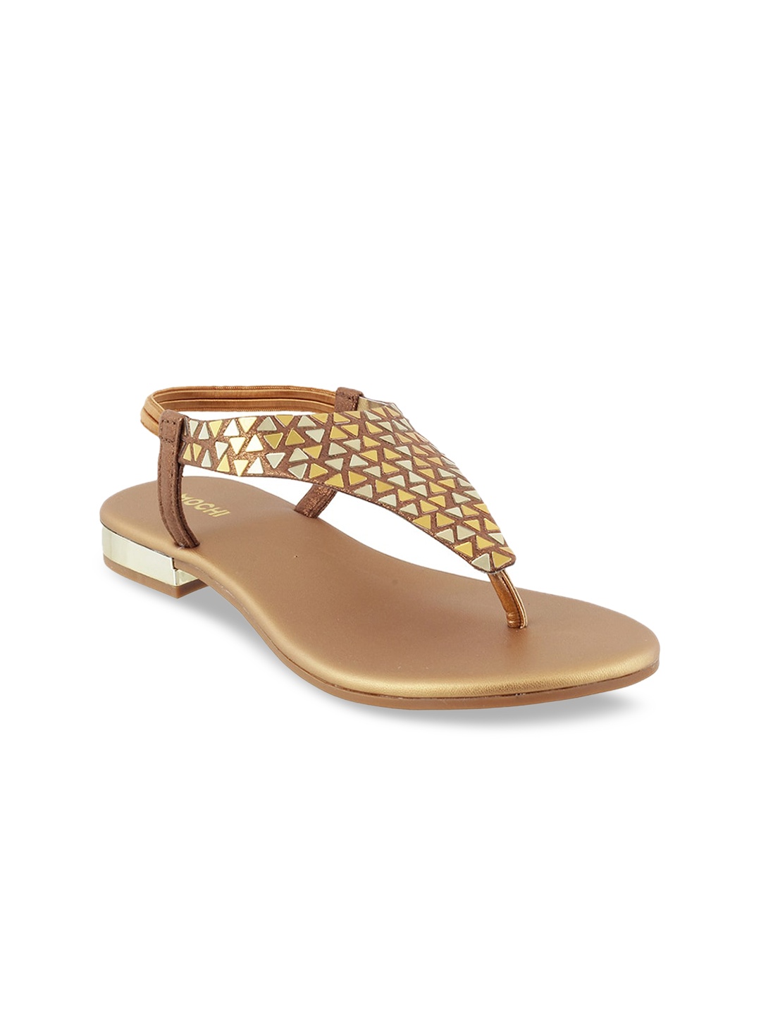 

Mochi Women Gold-Toned Embellished Open Toe Flats