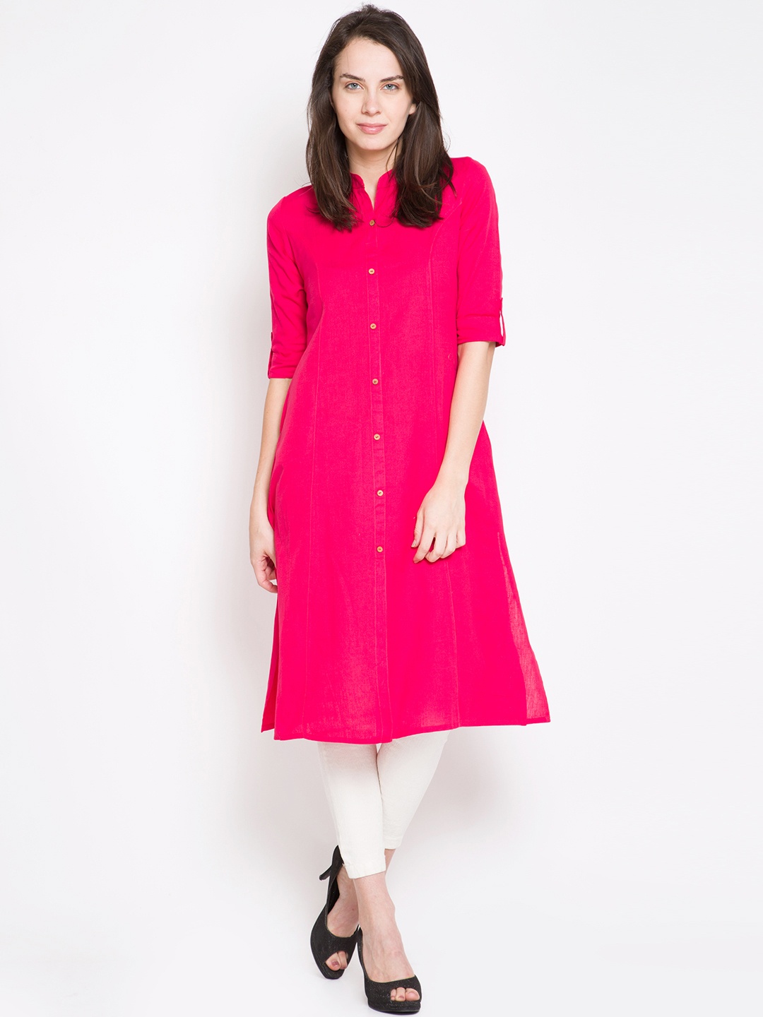 

Vishudh Women Pink Solid A-Line Kurta