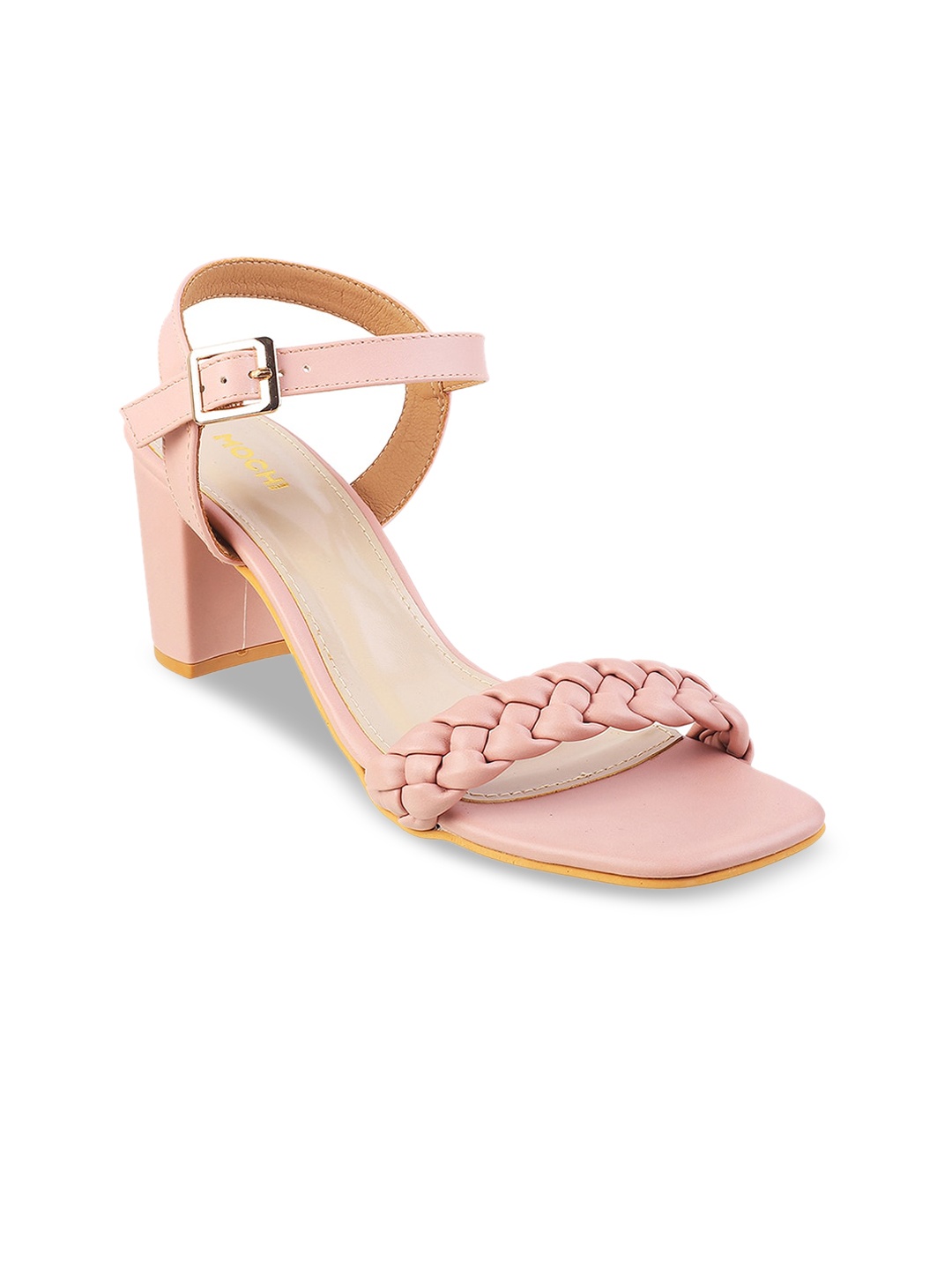 

Mochi Pink Block Sandals with Laser Cuts