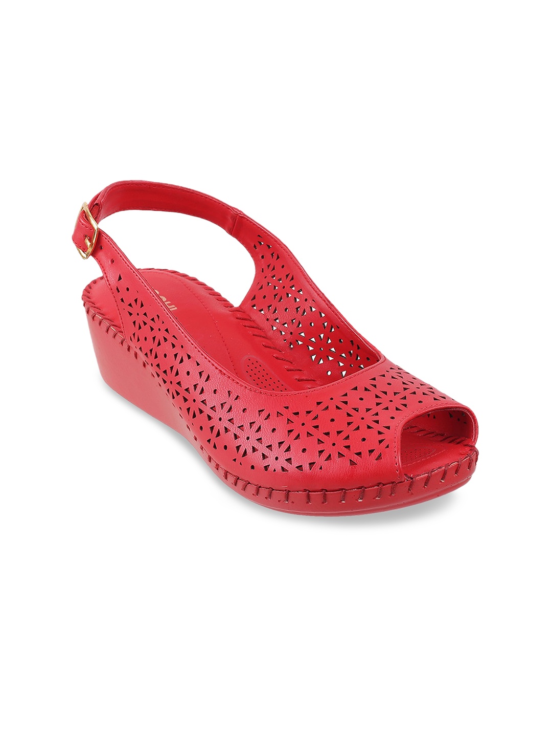 

Mochi Red Textured Wedge Pumps