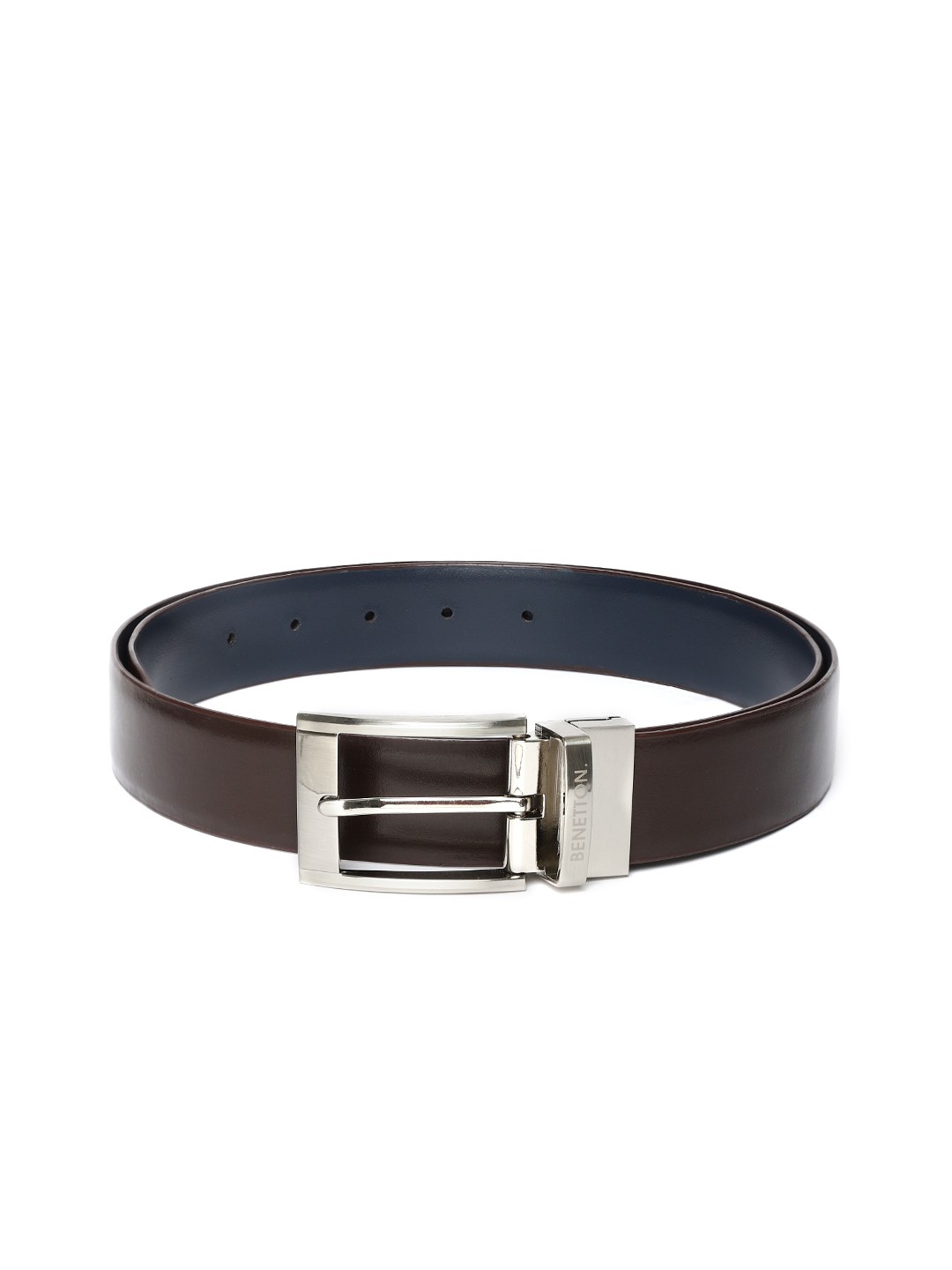 

United Colors of Benetton Men Brown & Navy Blue Solid Reversible Leather Formal Belt