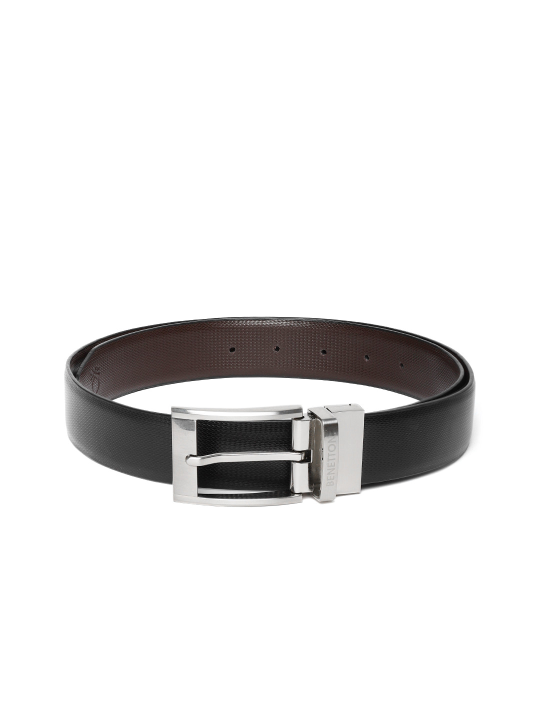 

United Colors of Benetton Men Black & Coffee Brown Textured Reversible Leather Formal Belt