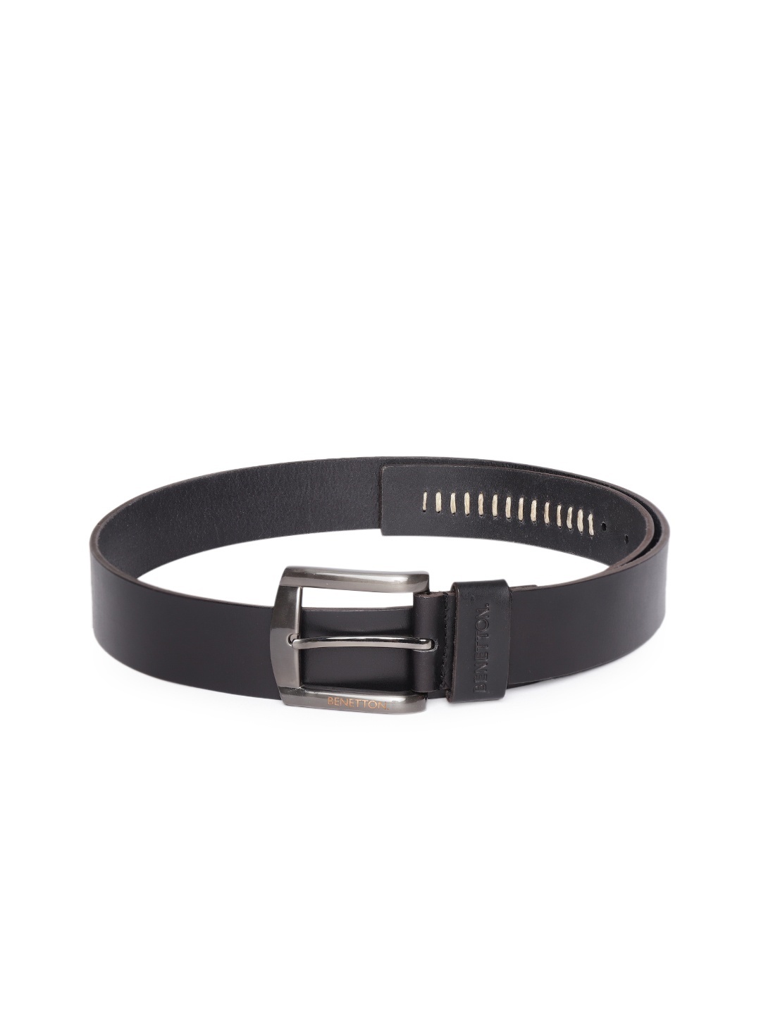 

United Colors of Benetton Men Black & White Thread Work Leather Belt