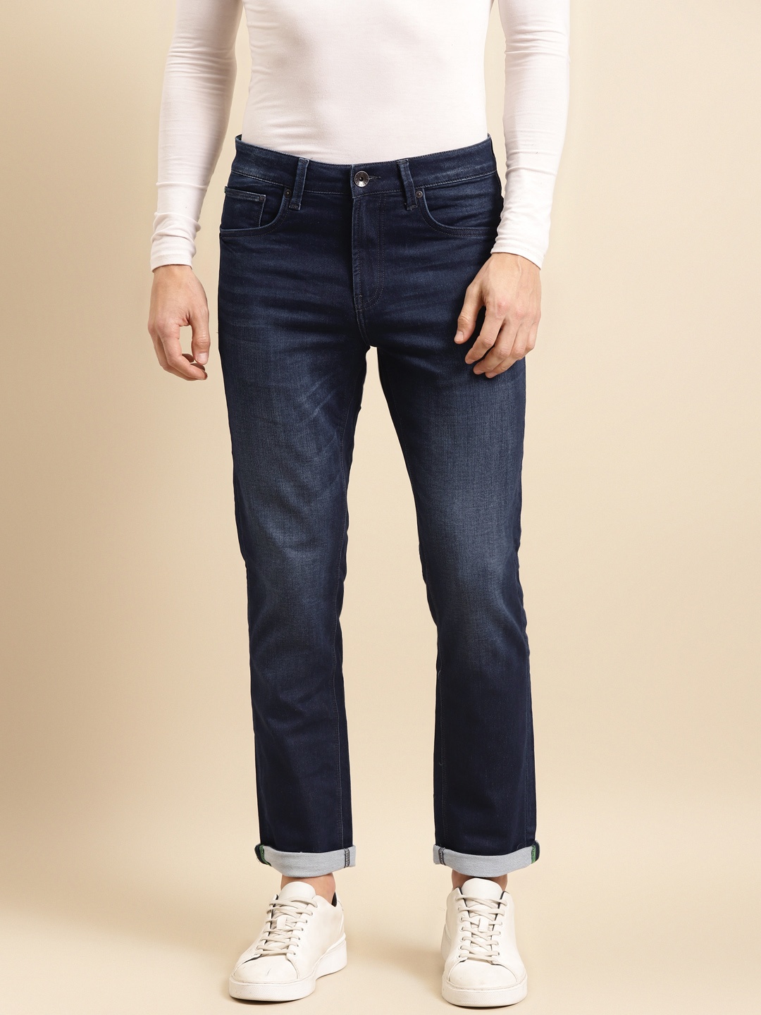 

United Colors of Benetton Men Navy Blue Slim Straight Fit Light Fade Stretchable Jeans