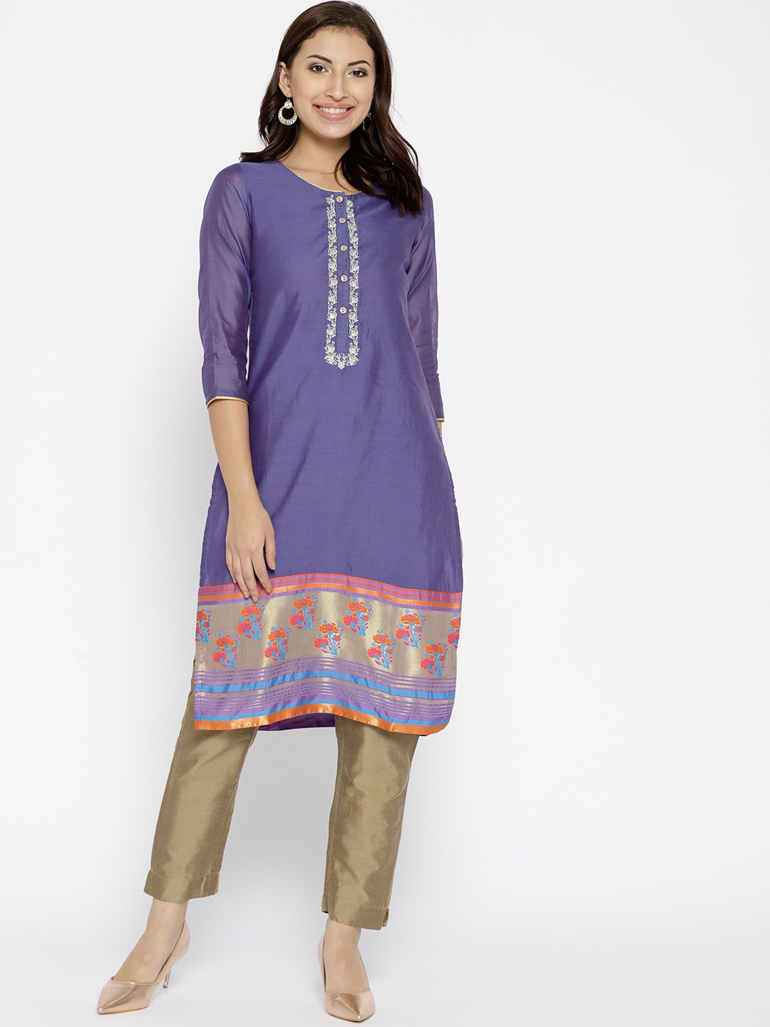 

Biba Women Purple Embroidered Straight Kurta