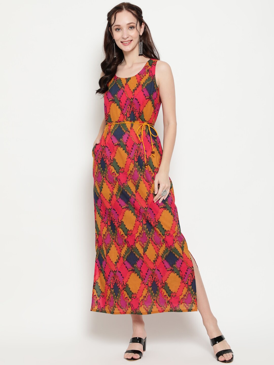 

antaran Women Multicoloured Printed Cotton Maxi Dress, Multi