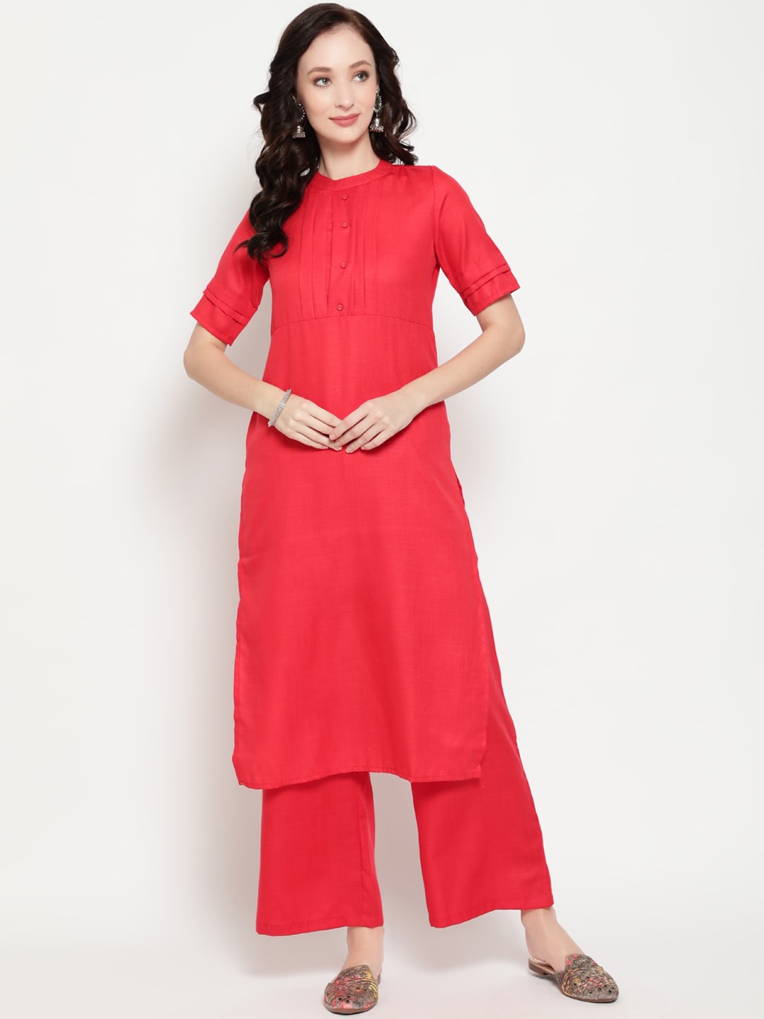 

antaran Women Red Regular Kurta with Palazzos