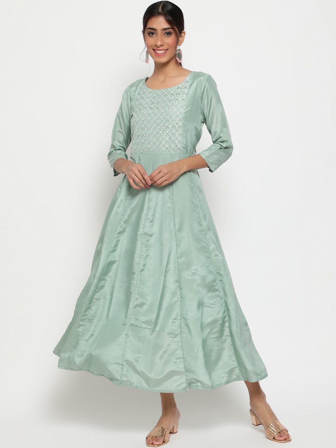 

antaran Women Green Ethnic Motifs Embroidered Thread Work Anarkali Kurta