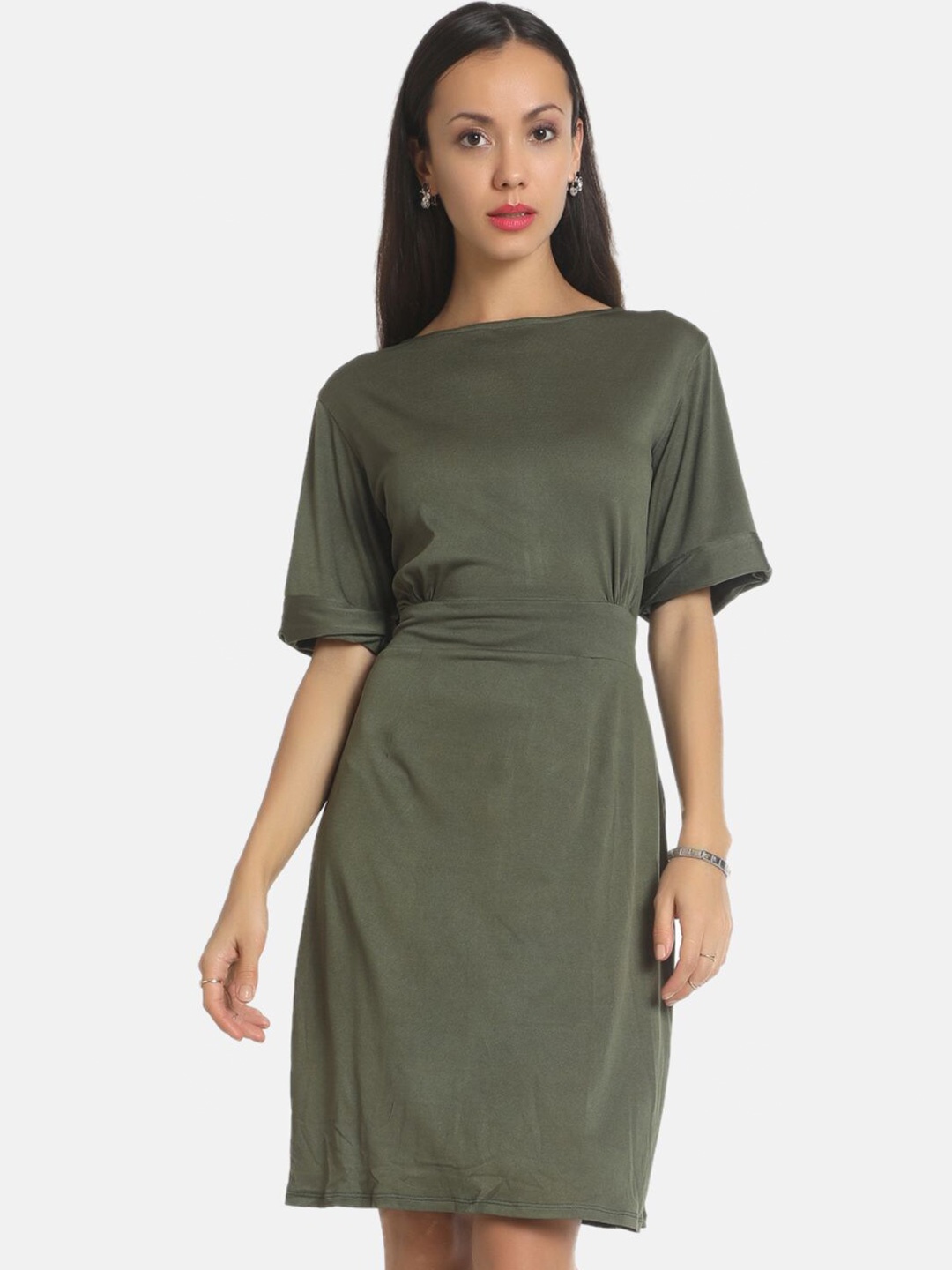 

AARA Women Olive Green Sheath Dress