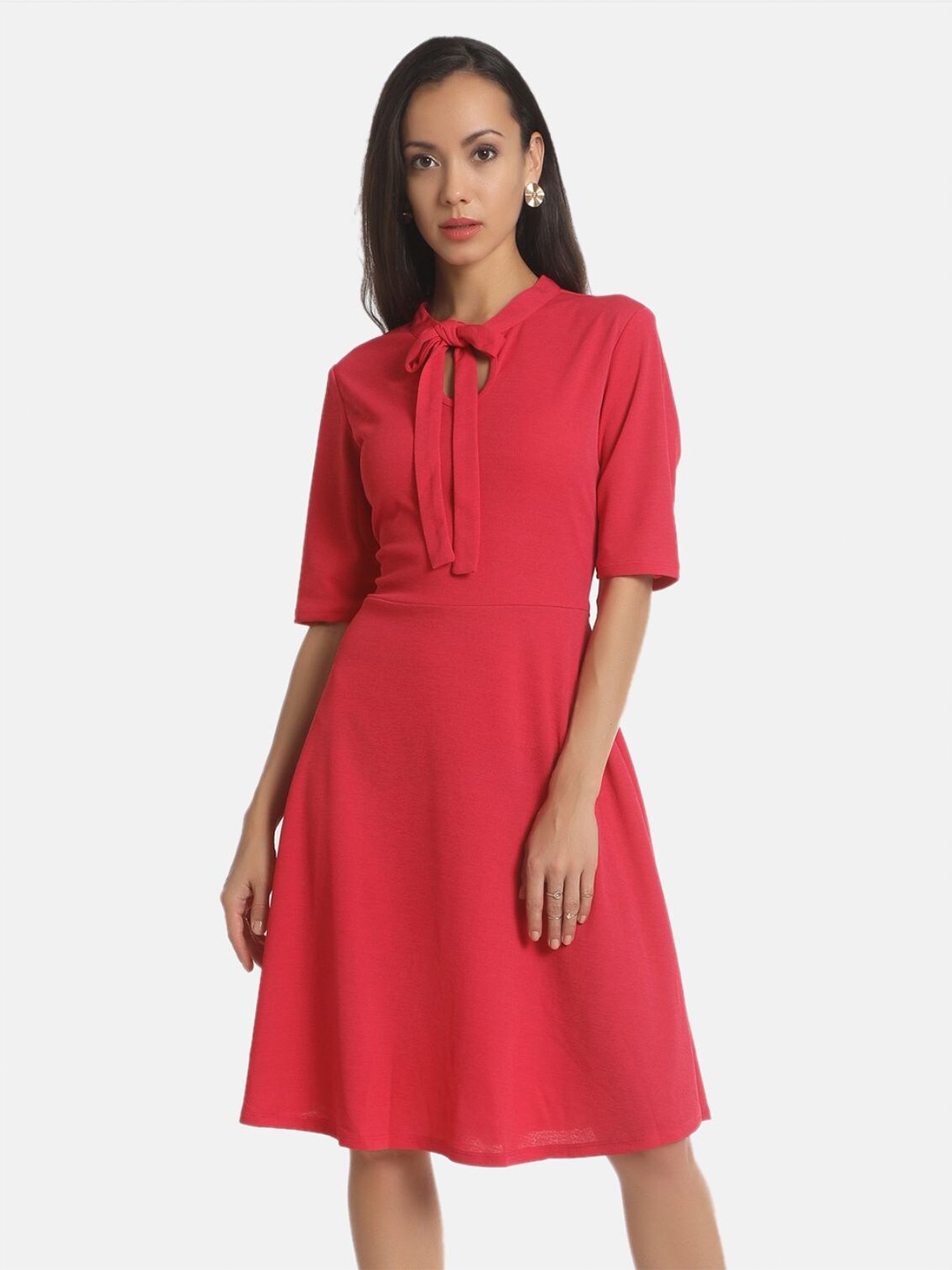 

AARA Pink Tie-Up Neck Dress