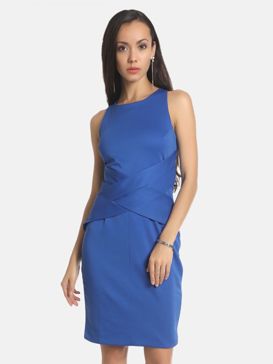 

AARA Blue Solid Sheath Dress