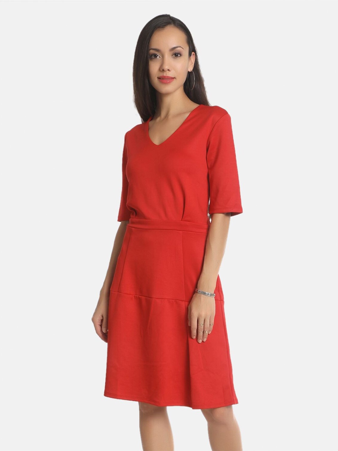 

AARA Red Solid A-Line Dress