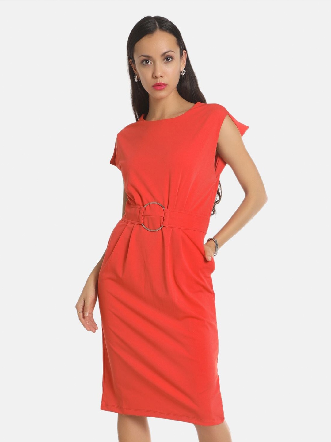 

AARA Woman Orange Sheath Dress