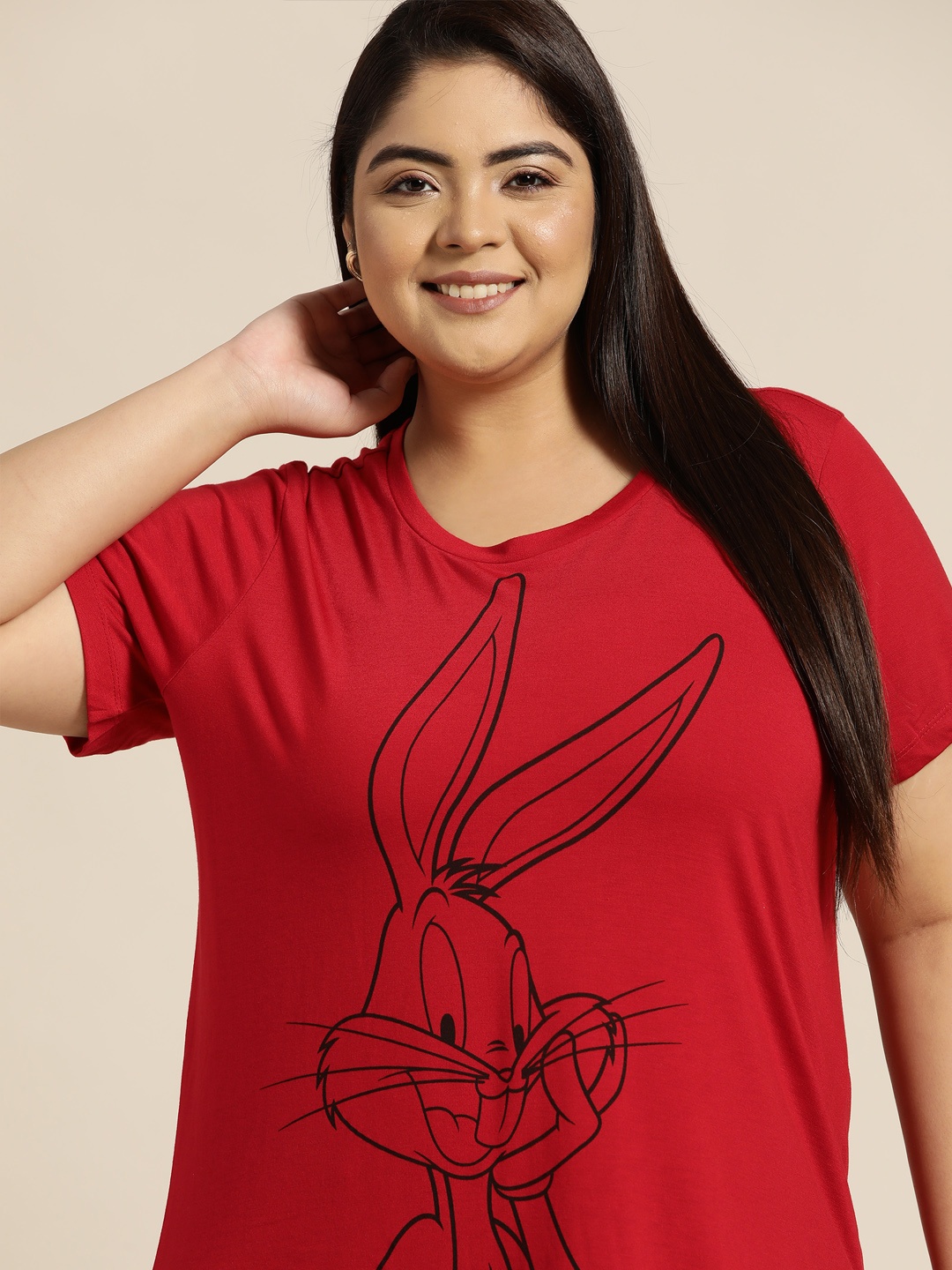 

Looney Tunes By Sztori Women Plus Size Printed T-shirt, Red