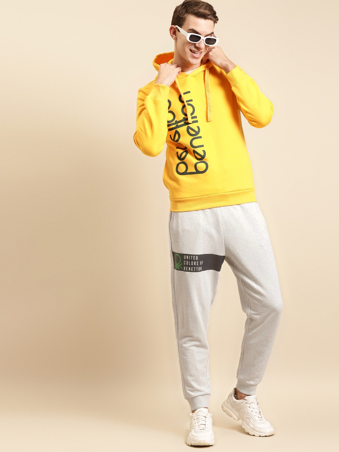 

United Colors of Benetton Men Grey Melange Pure Cotton Solid Joggers