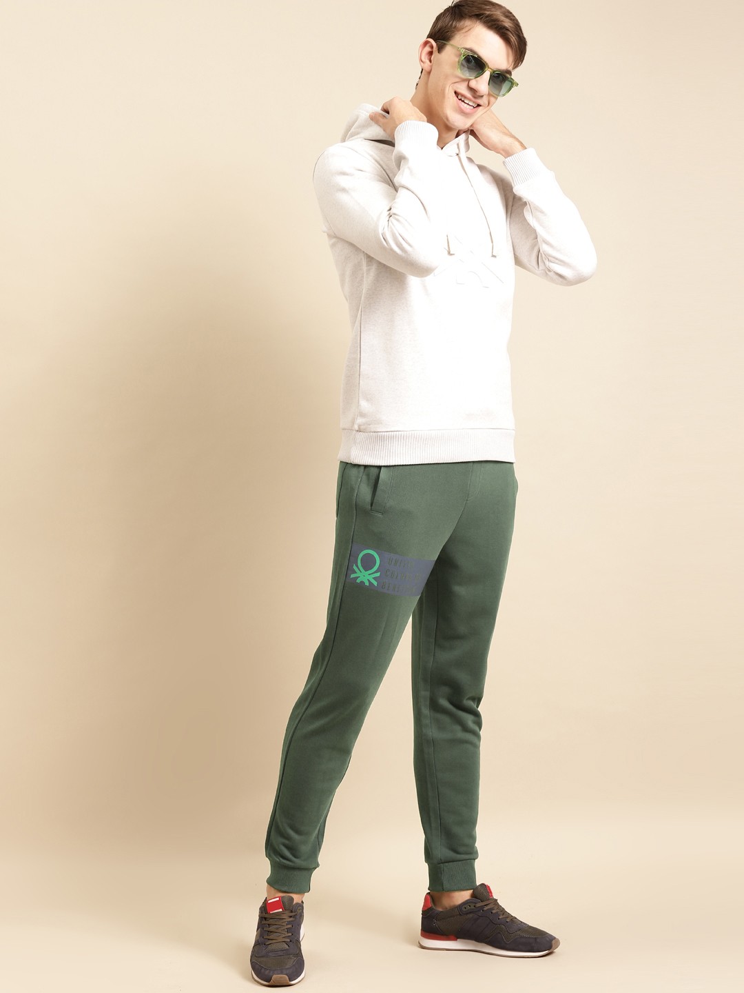United Colors of Benetton Men Olive Green Printed Detail Joggers