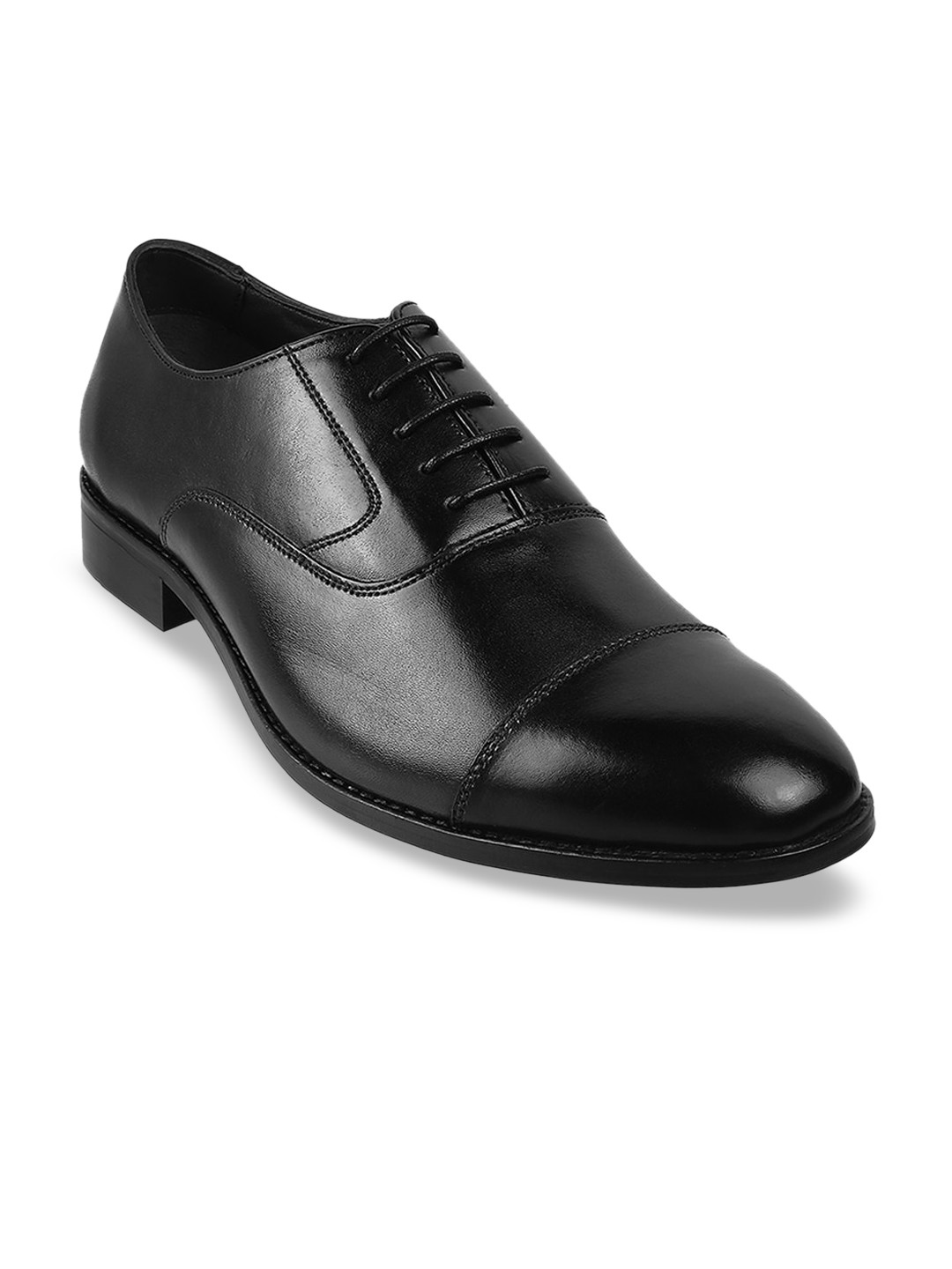 

J.FONTINI Men Black Solid Leather Formal Oxfords