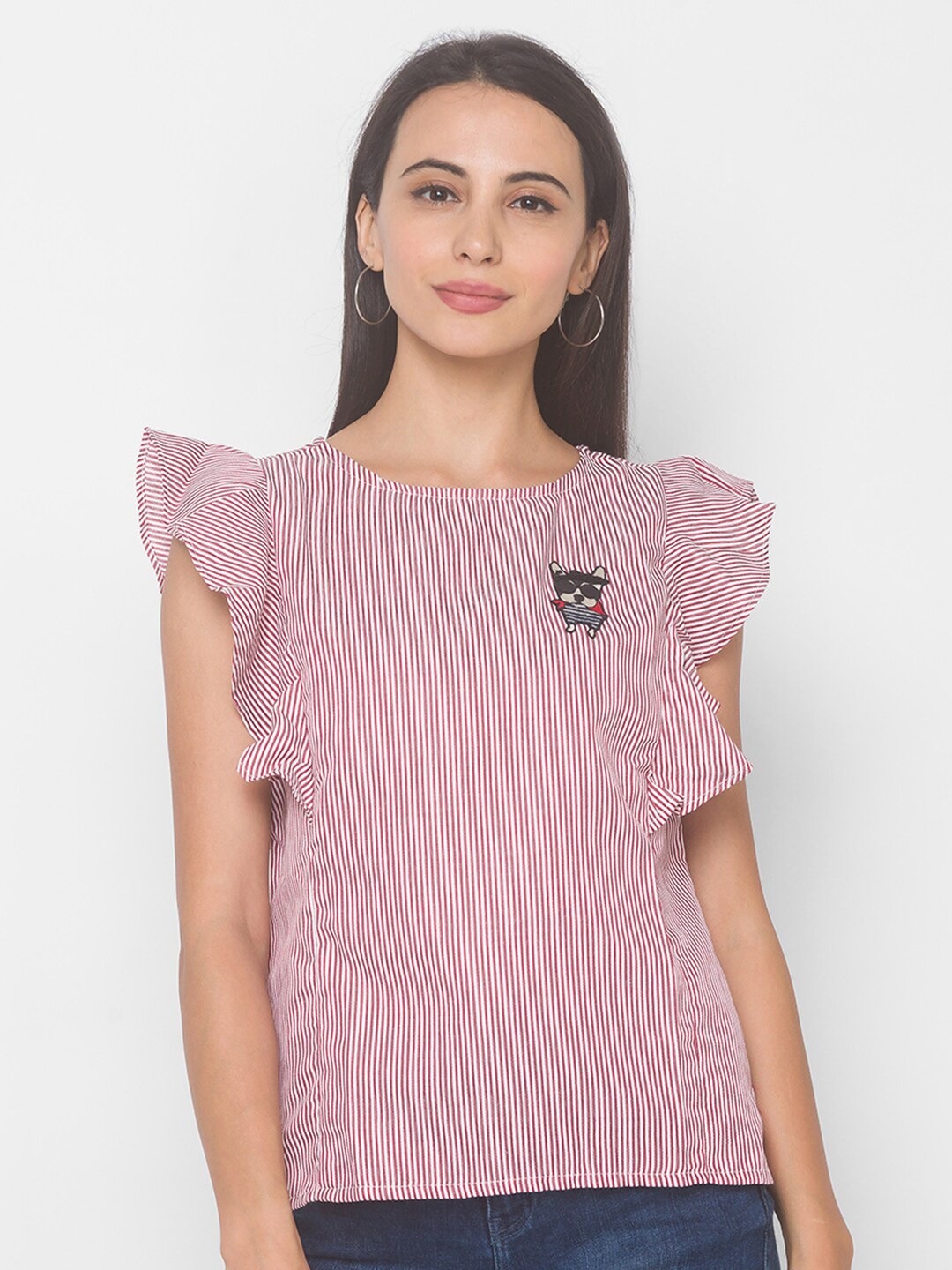 

Globus Women Red Striped Regular Top