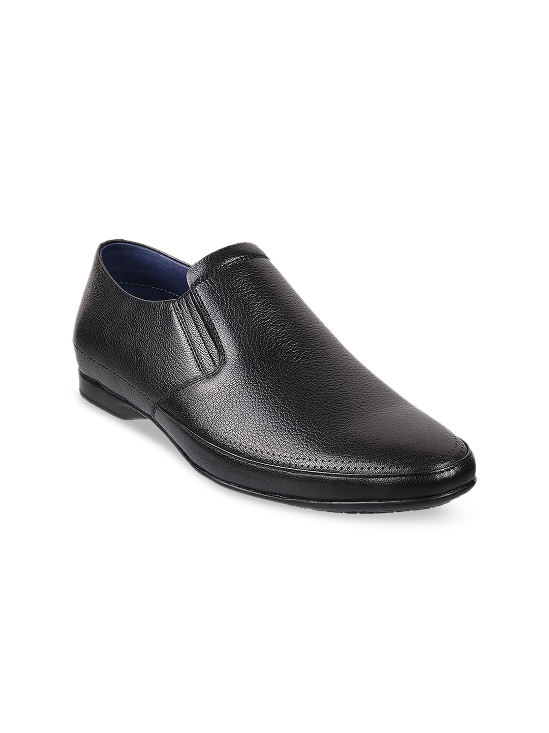 

Mochi Men Black Solid Leather Formal Slip-On