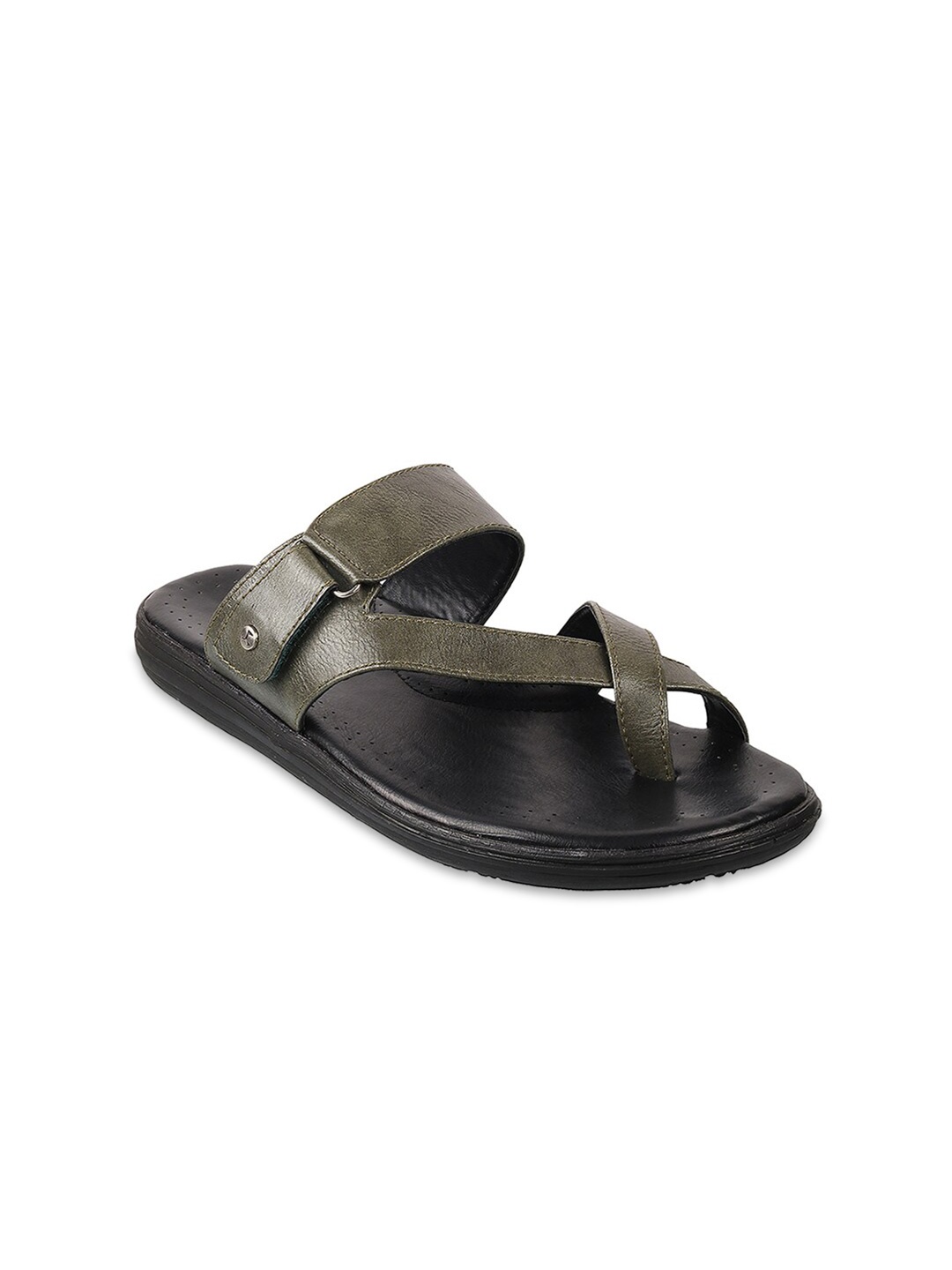 

Mochi Men Green & Black Leather Comfort Sandals